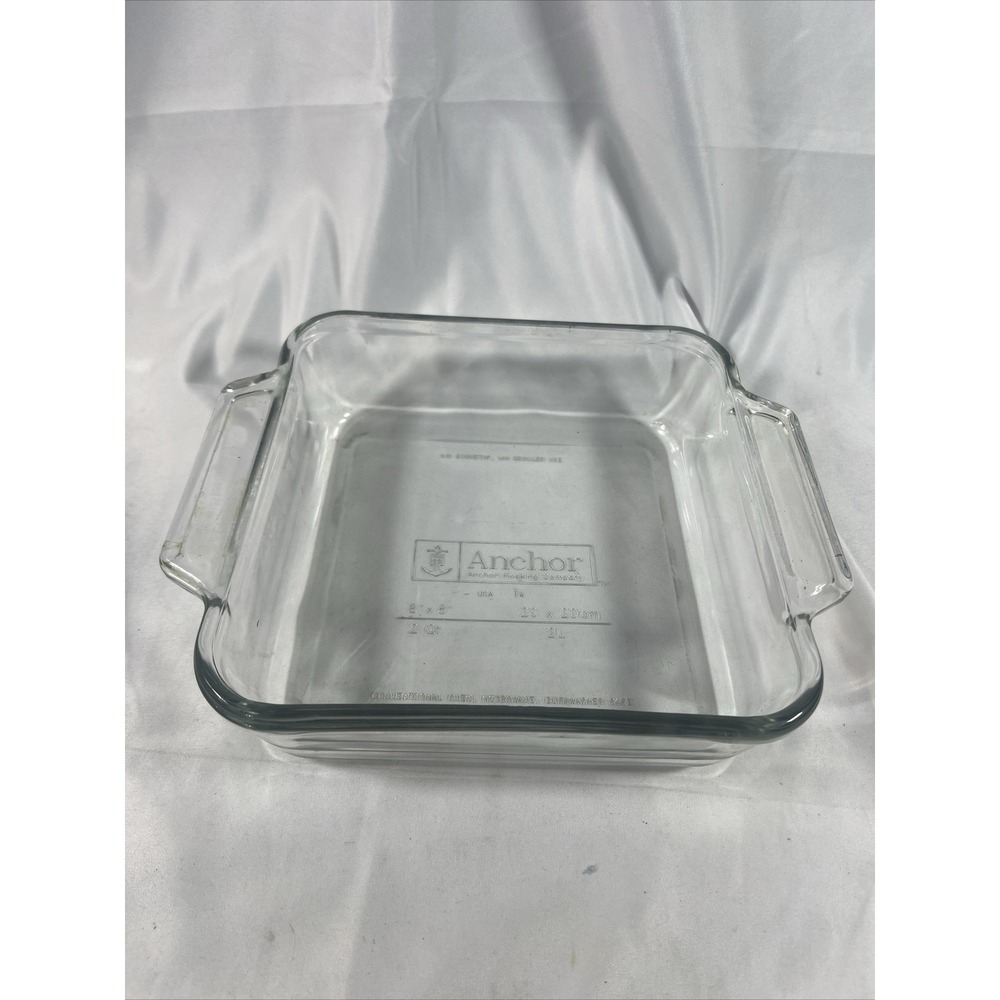 Vintage Two Quart Clear Glass Square Baking Dish 8 x 8 Anchor Ovenware Used